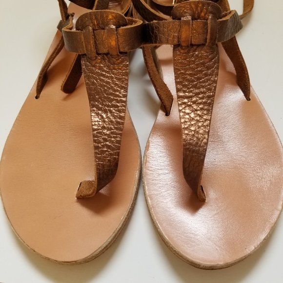 Womens US 6.5 - 7 EU 37 Ancient Greek Handmade Metallic Bronze Leather Sandals - Picture 3 of 6